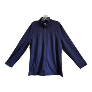 T by TALBOTS Women XL Athletic Jacket Full Zip Navy Yellow UPF50 Activewear 44"